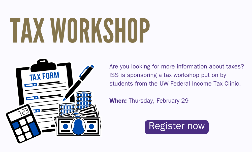 tax form and pen with information about tax workshop