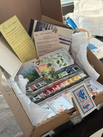A box with an assortment of crafting items